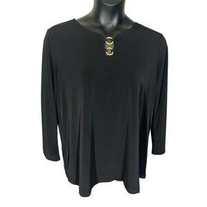 Susan Graver Black Gold Grommet Long Sleeve Liquid Knit Top Women's Size 1X